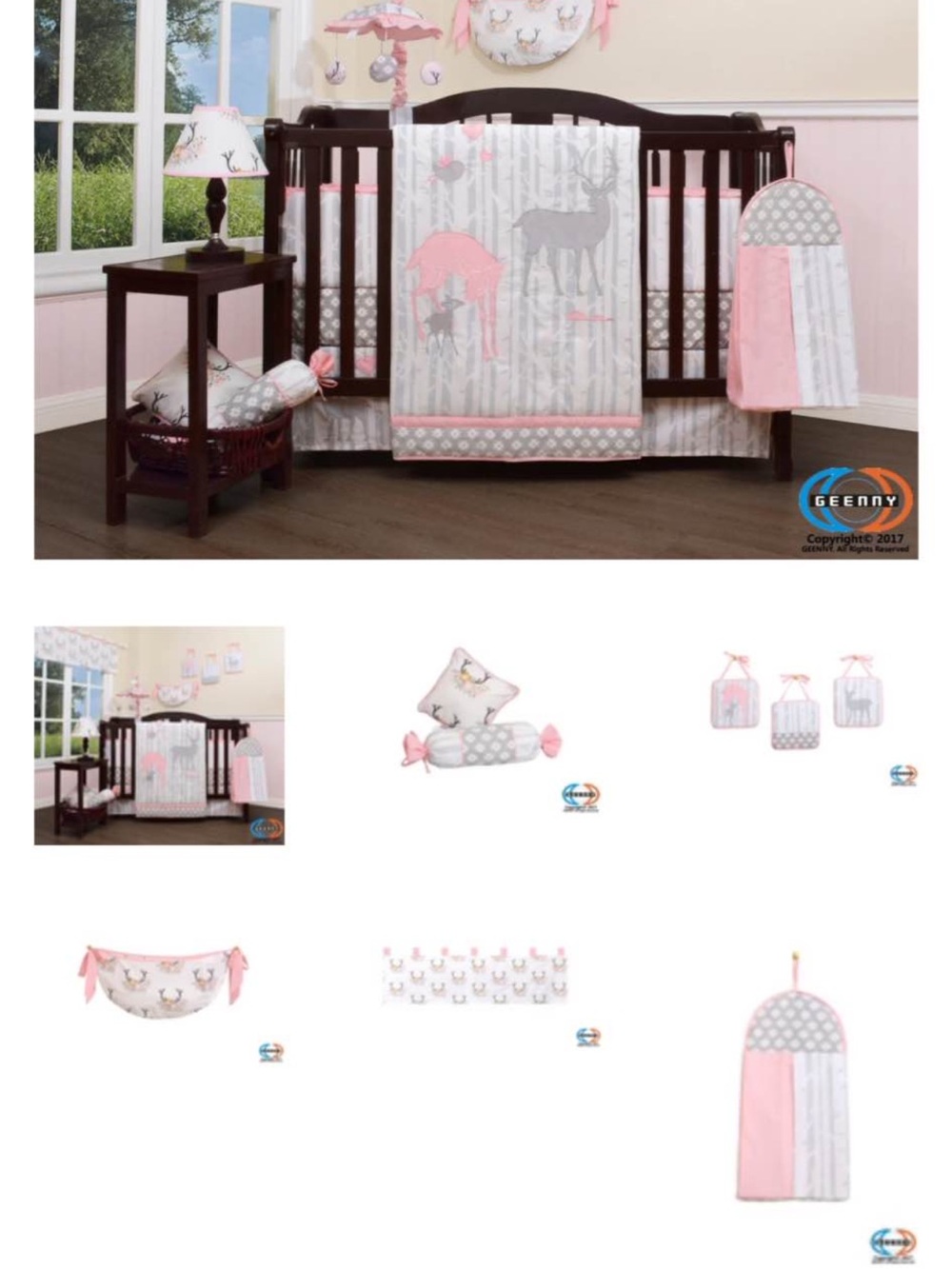 Pink and Gray Deer Nursery Crib Bedding Set - Kids